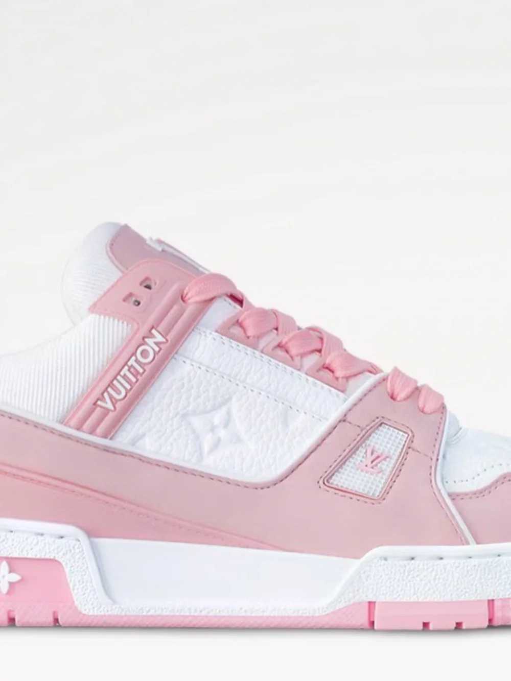 Louis Vuitton Pink and White Low-Top Sneakers with Monogram Details